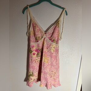 Vintage Oscar de la Renta Floral Nightie Babydoll Cotton Dress Sz L Pink Label